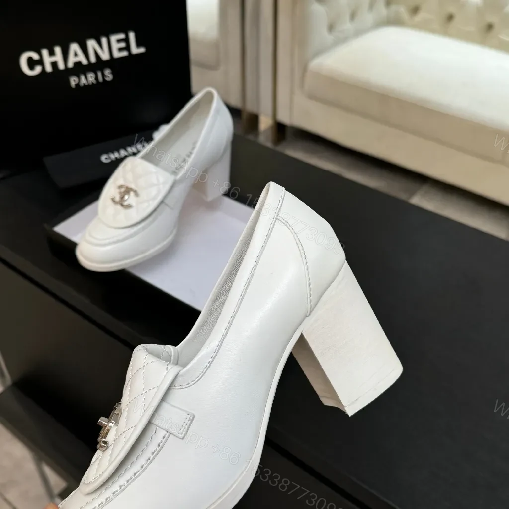 View 4 of Cream Leather Quilted Loafers with Signature Detail - Slip-On Style