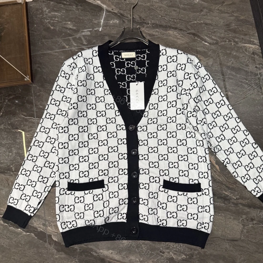 View 2 of Gucci Reversible Gg Wool Jacquard Cardigan Black And White