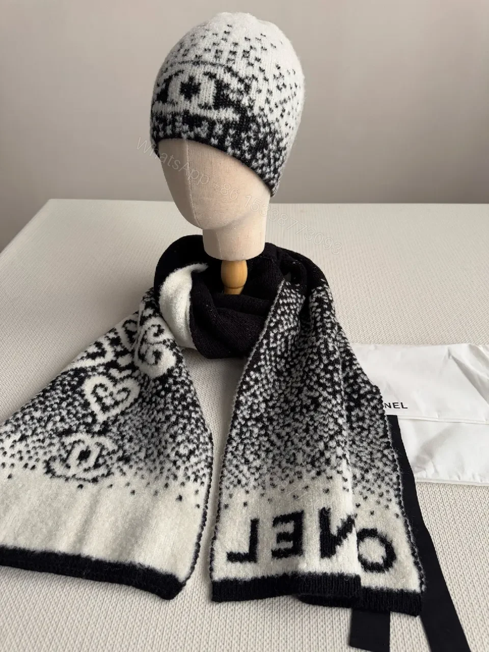 View 6 of Patterned Knit Beanie with Signature Motif, Cozy Warmth, Streetwear Ready