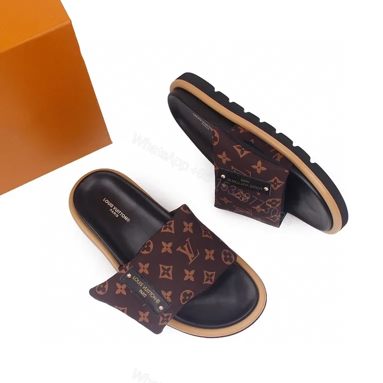 View 5 of Brown Monogram Slides - Luxe Comfort, Elevated Texture