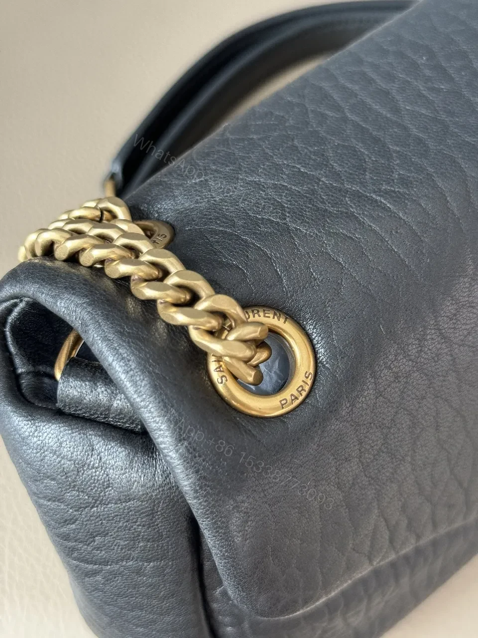 View 7 of Black Leather Flap Bag Gold Chain – Luxe Everyday Style