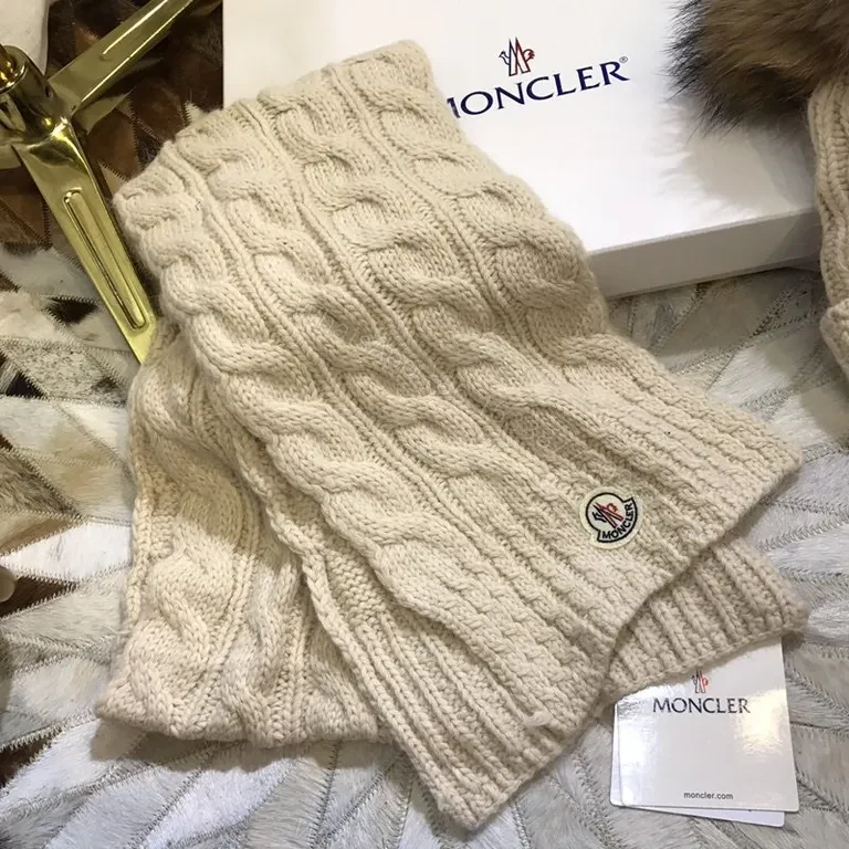 View 9 of Chic Moncler Knit Set: Cream Wool-Blend Scarf & Beanie