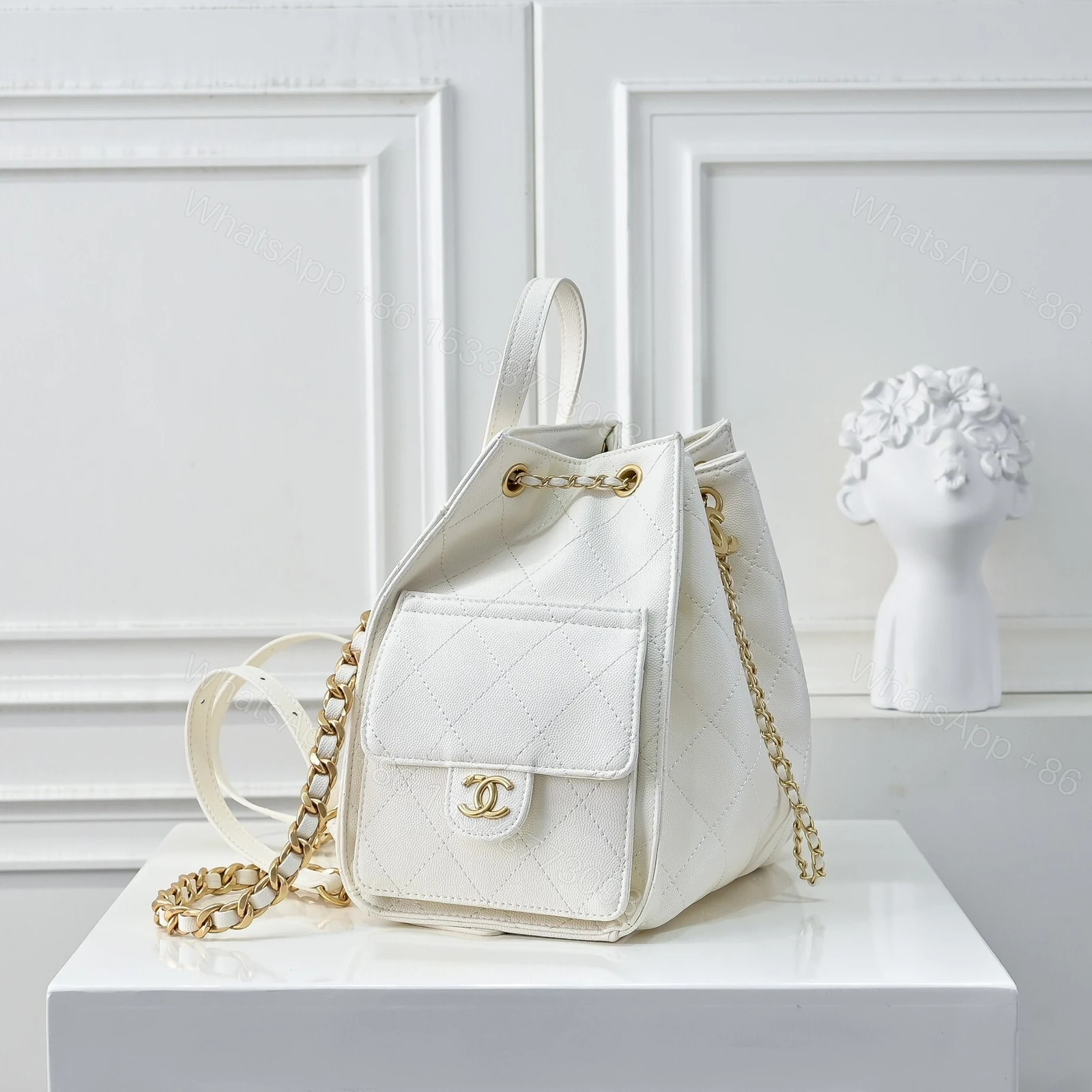 View 3 of Chanel 25 Medium Size Backpack Grain Effect And Gold Metal White 23Cm As5600 B20304 10601