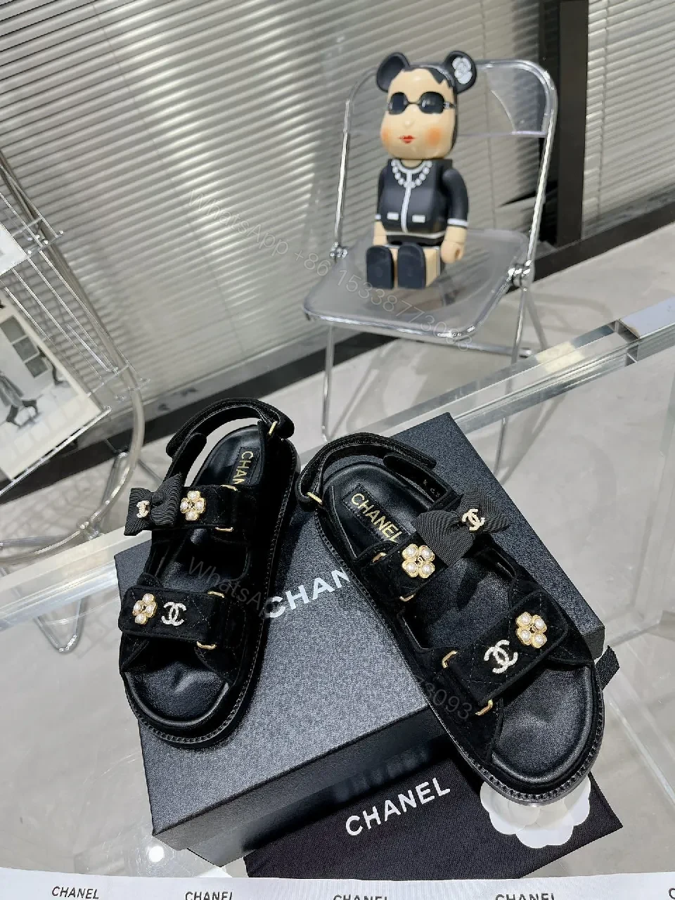 Velvet Sandals + Pearl-Embellished Hardware + Chanel-Inspired + Luxury Comfort + Sandals — view 1