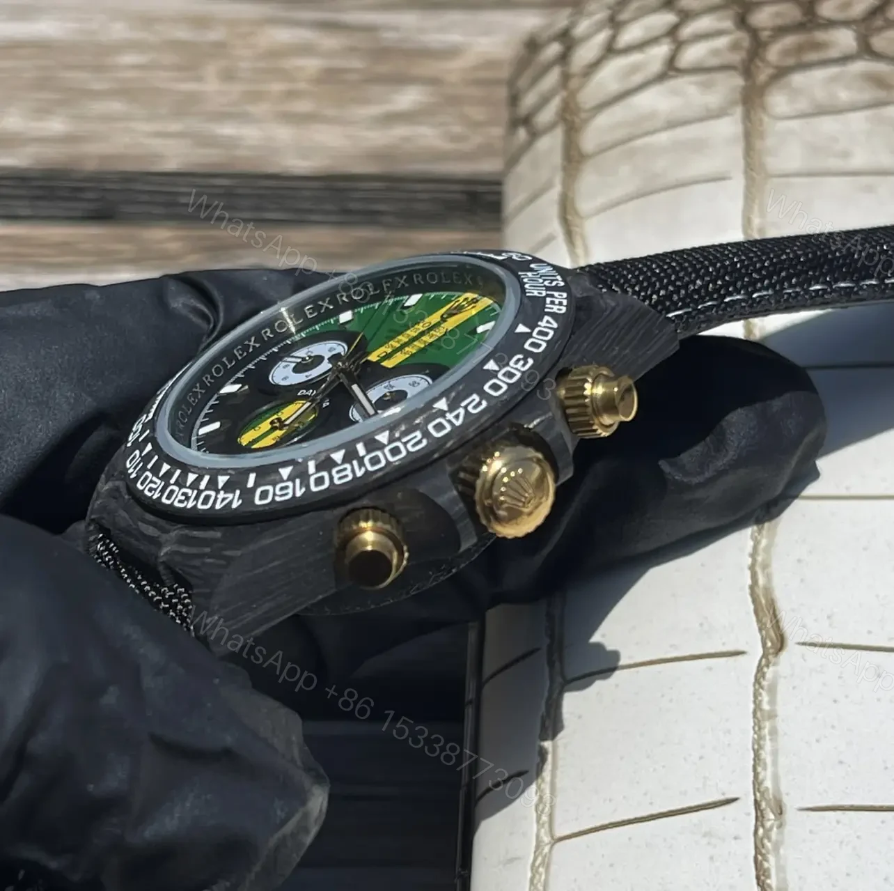 View 2 of Rolex Daytona GT Green DiW replica 40MM Black Fabric Strap Edition RLX-DAY-GTGRN-DIW40-FAB