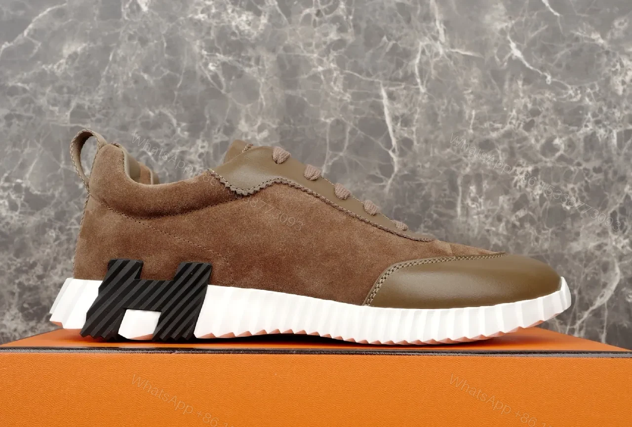 View 5 of Brown Leather & Suede Runner Shoes: Modern Cushioned Comfort