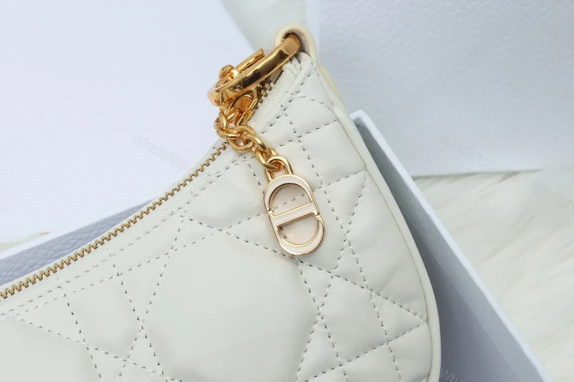 View 3 of Chic Quilted Mini Bag with Gold Chain Strap, Off-White Luxe