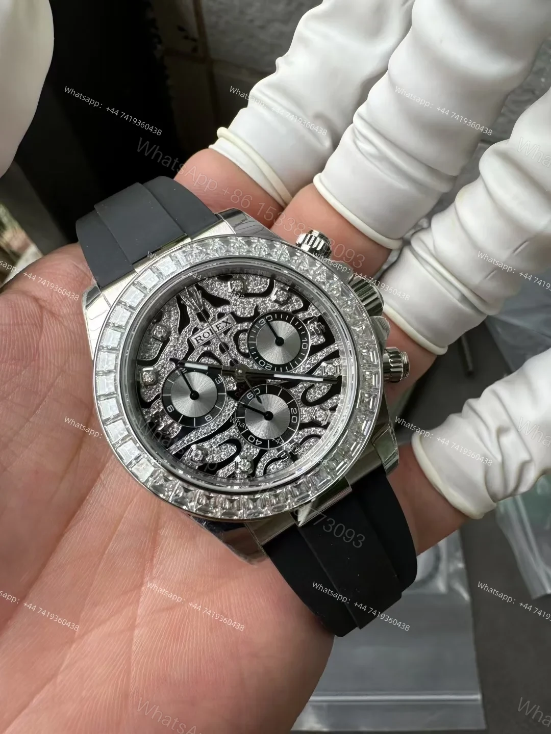 View 6 of Rolex Daytona 116589TBR 1:1 Replica – 18K Platinum-Plated Eye of the Tiger Diamond Dial Super Clone 4130