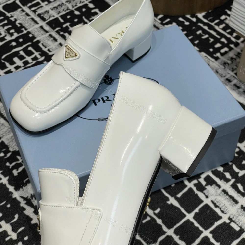 View 6 of 高仿Prada*1D831N方頭套腳樂福鞋3.5CM漆皮白色免檢版