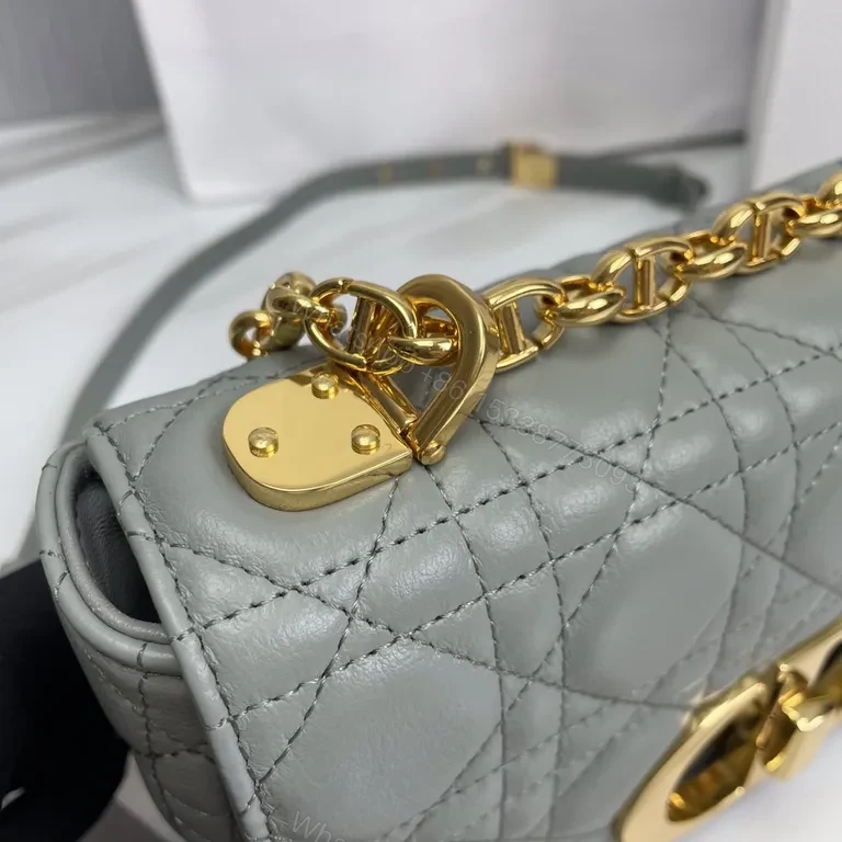 View 6 of Chic Gray Quilted Lambskin Bag with Gold Hardware