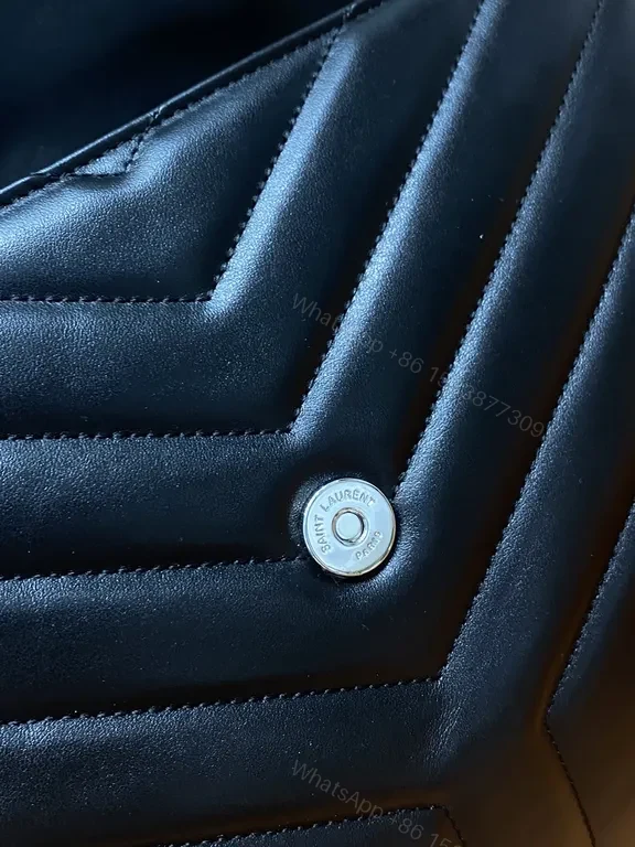 View 7 of Chevron-Quilted Black Leather Crossbody Bag with YSL Hardware