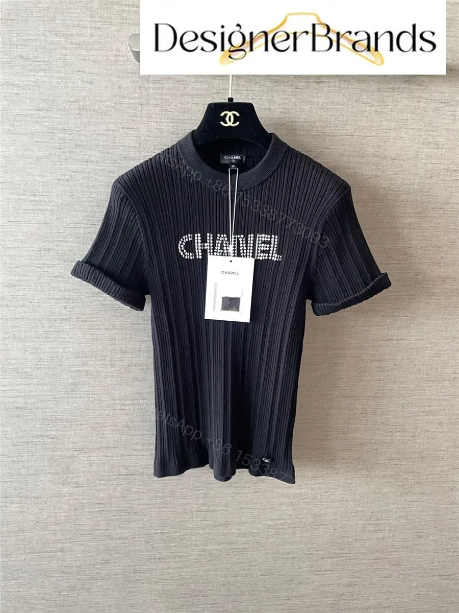 View 6 of Knit Tee: Rhinestone Logo, Modern Texture, Luxe Presence