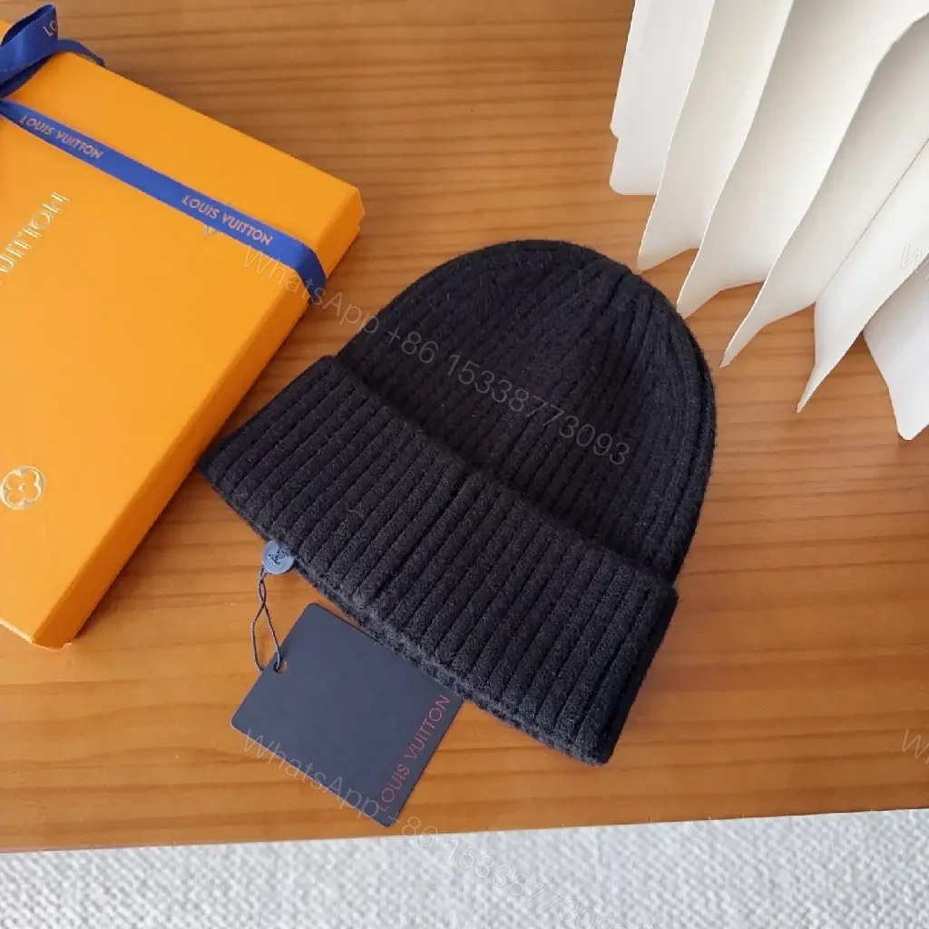 View 3 of Edgy Knit Beanie: Black Rib—Signature LV Stitching, Luxe Warmth