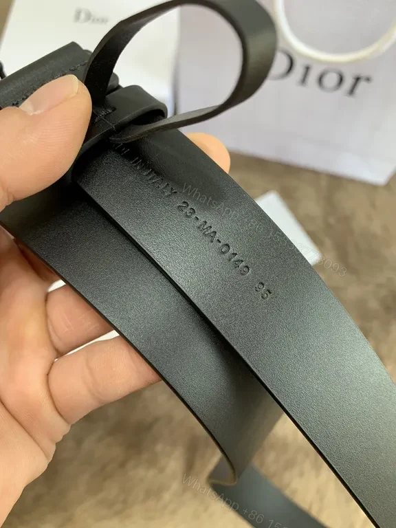 View 9 of Refined Black Leather Belt with Dior Interlock Buckle