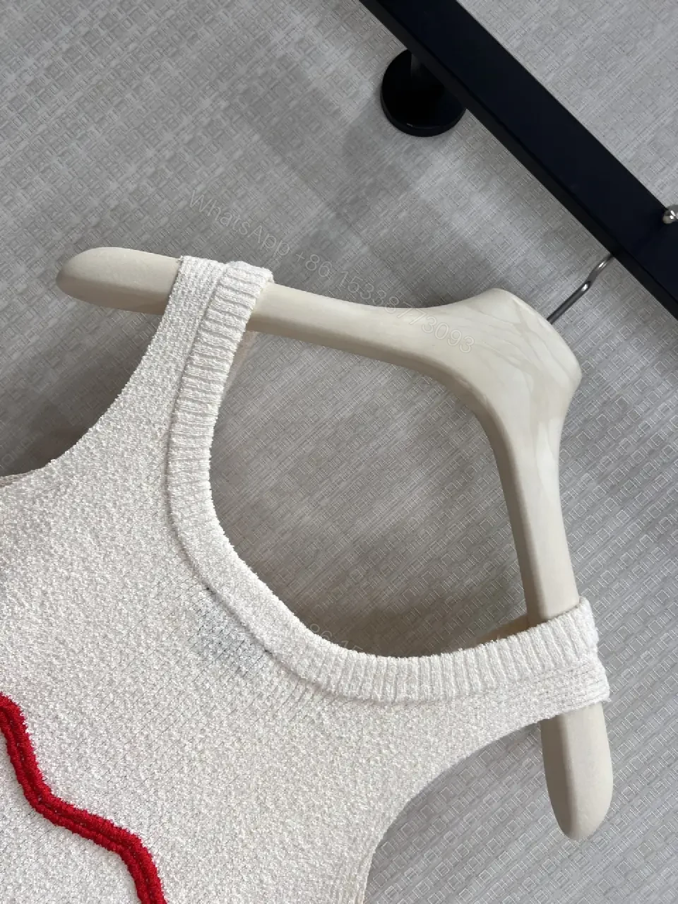 View 2 of White Knit Tank Top Red Wave Knit Sleeveless Chic Chanel-inspired Tank Top