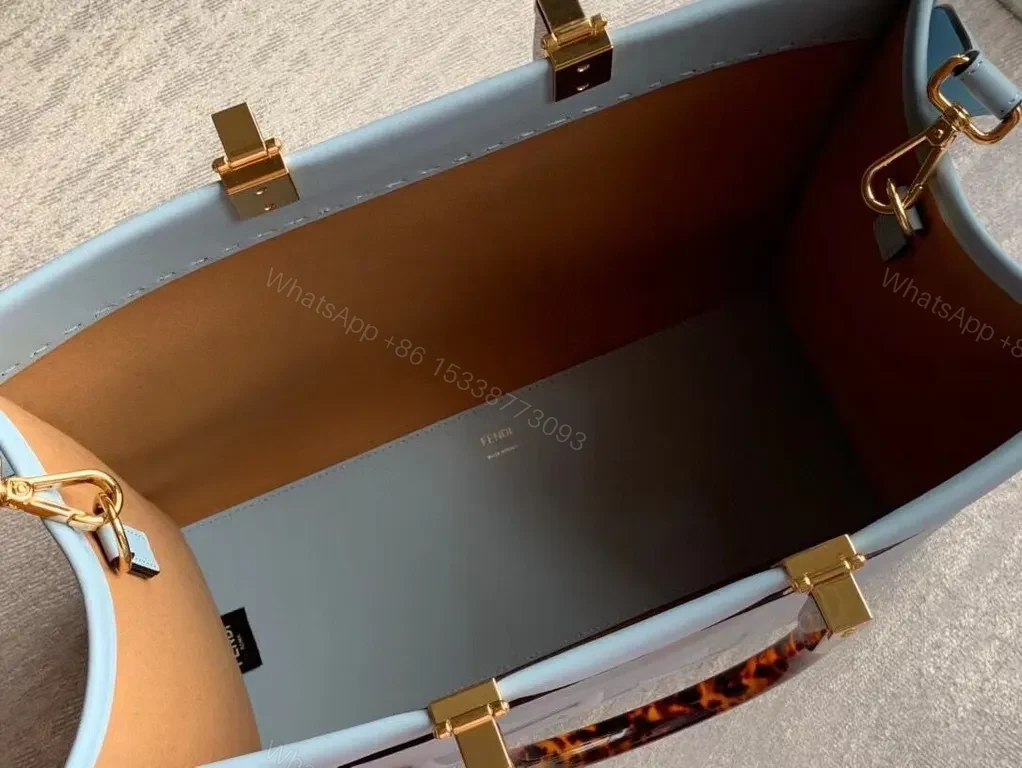 View 9 of Pastel-Blue FENDI-Inspired Structured Tote: Logo Lux Tote, 1-of-a-kind