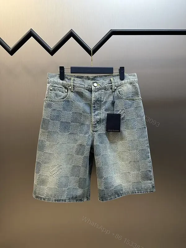 Gray Denim Checkerboard Shorts Tailored Slim Style Louis Vuitton Tag — view 1