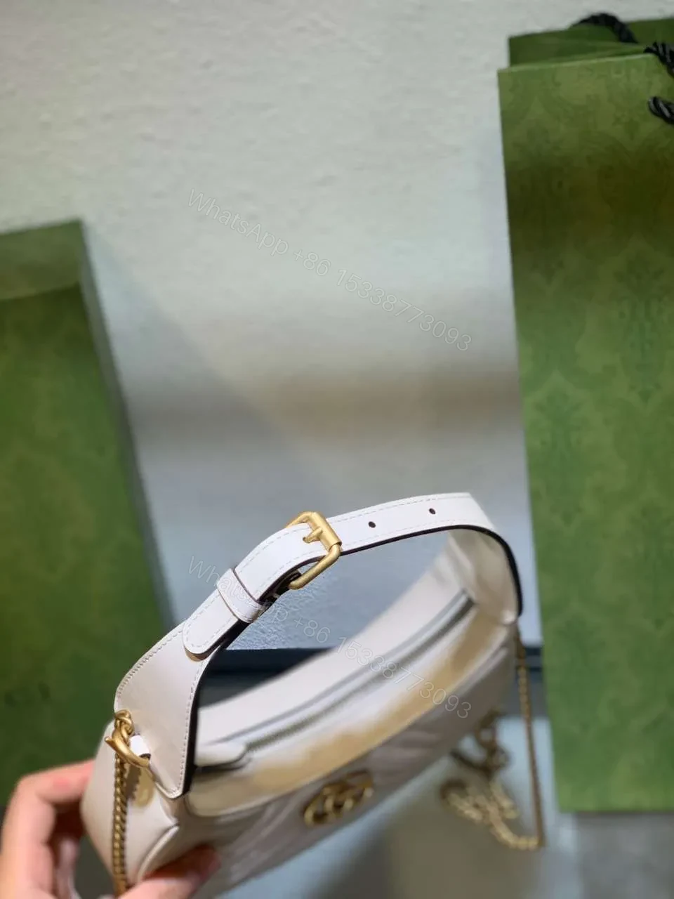 View 6 of Gucci GG Marmont Half Moon Luxury Handbag White 24cm