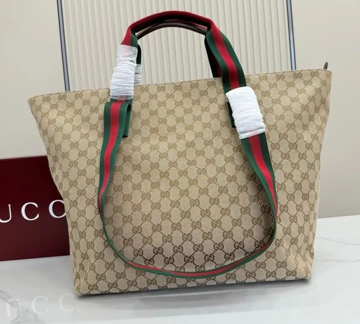 View 2 of Gucci GG Tote Bag in Sand and Dark Brown