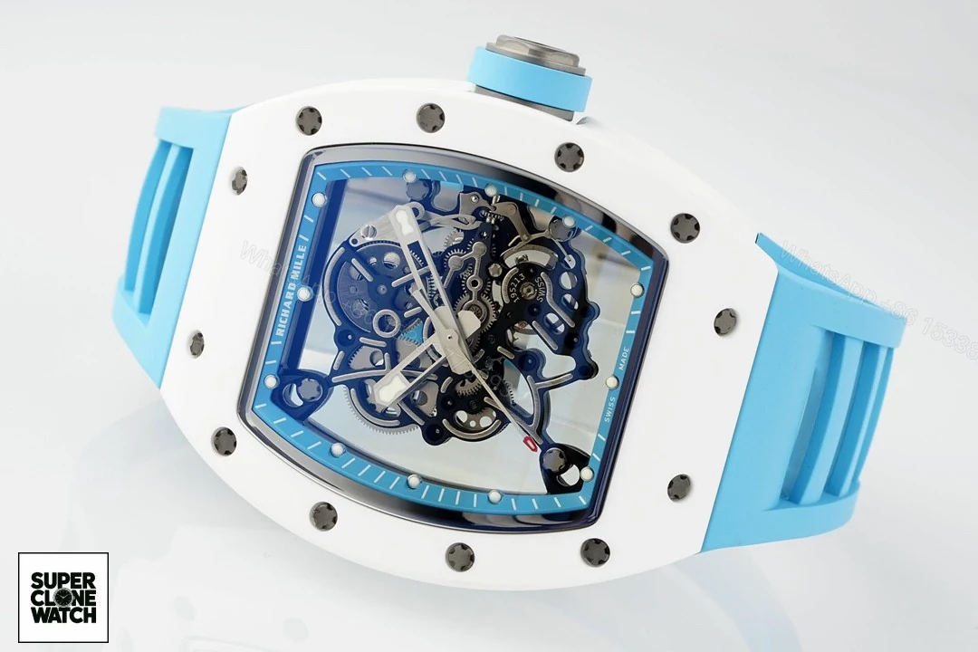 View 3 of Richard Mille RM055 APSF Blue Ceramic / Rubber Skeleton Dial Super Clone