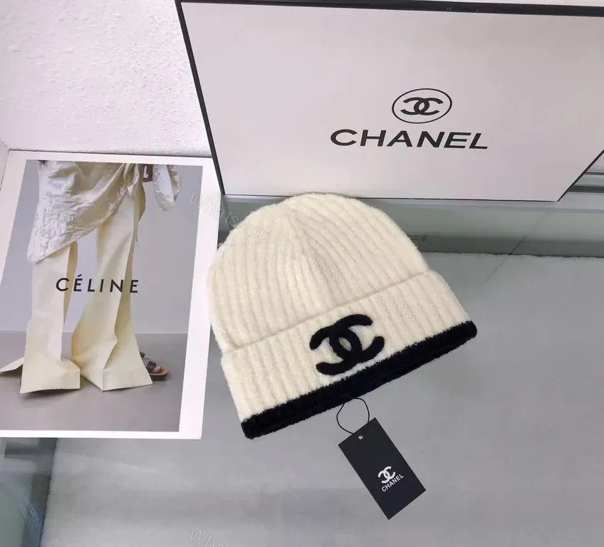 Patterned Knit Beanie - Signature Chanel Embroidery Luxury Beanie — view 1