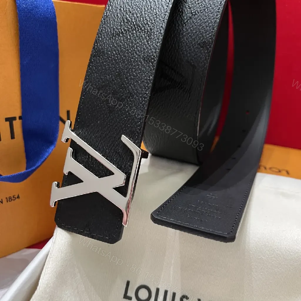 View 10 of Black Pebbled Leather Belt with Silver LV Buckle