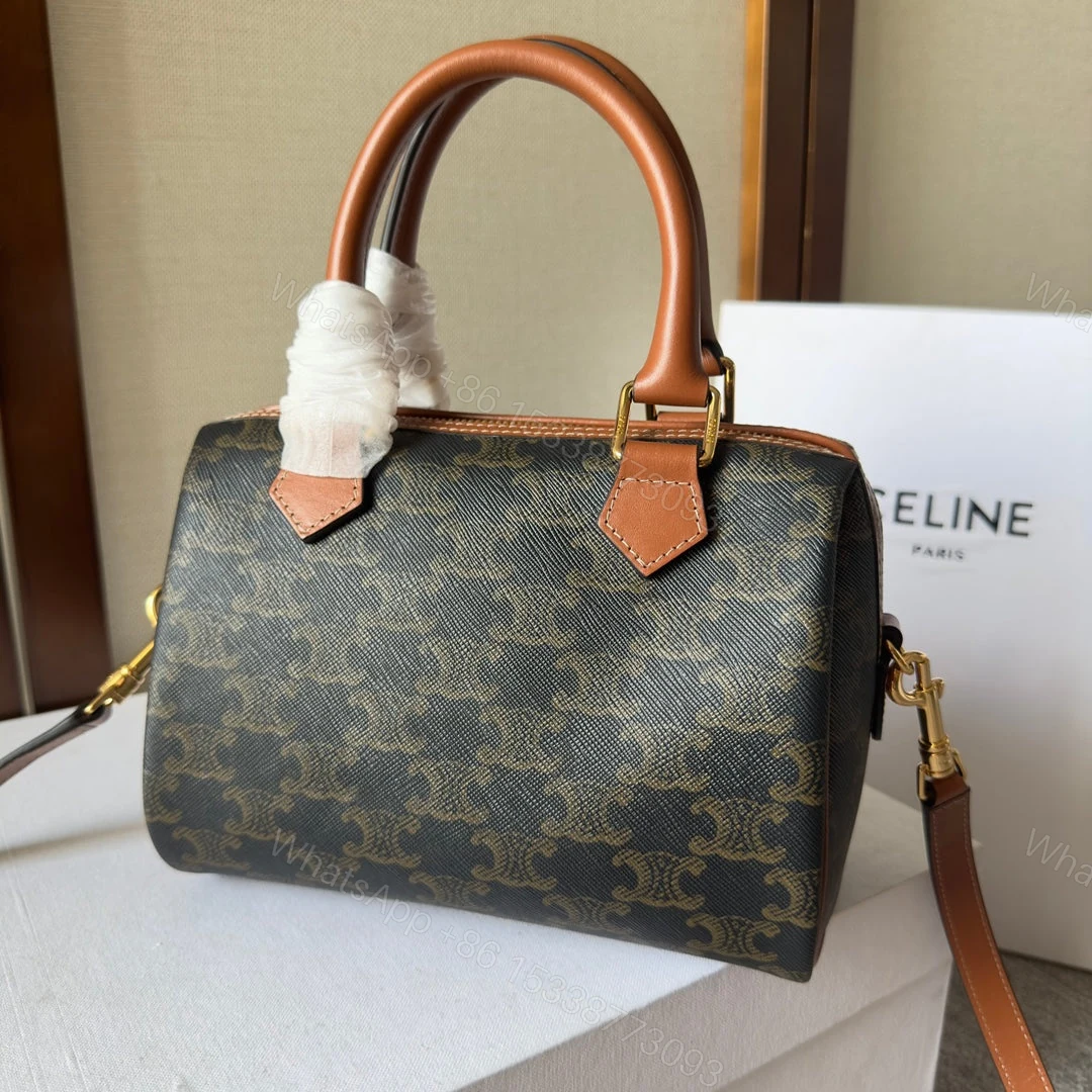 View 2 of CELINE SMALL BOSTON CUIR TRIOMPHE IN TRIOMPHE CANVAS AND CALFSKIN TAN