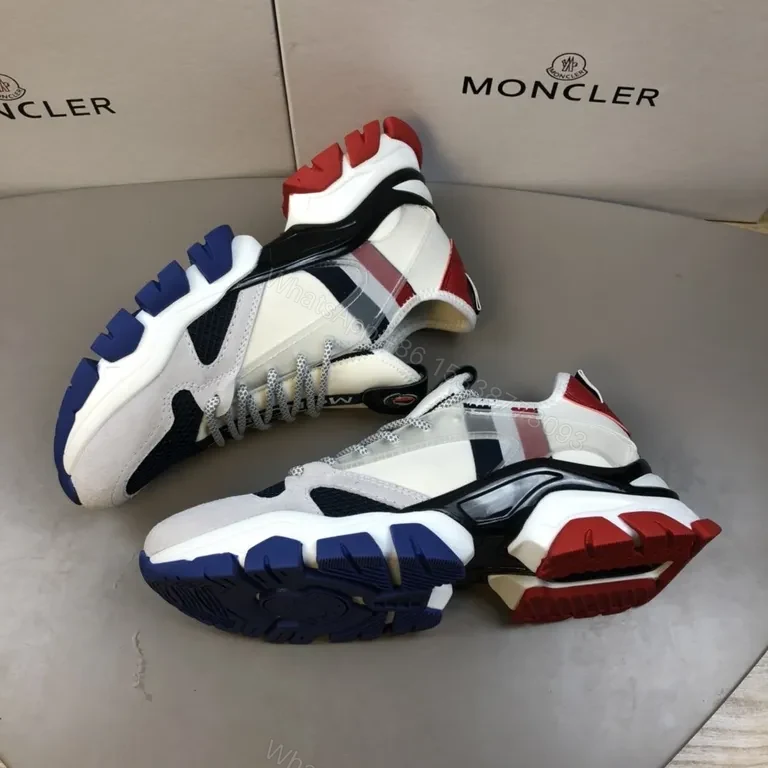 View 3 of Patterned Texture Moncler Sneakers: Navy-White-Red Luxury Casual Shoes