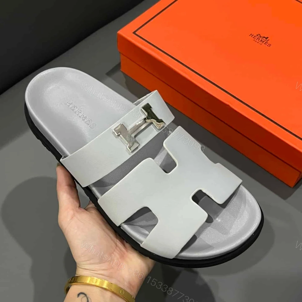 View 6 of Hermes Chypre Sandal H Logo Silver Hardware Light Grey