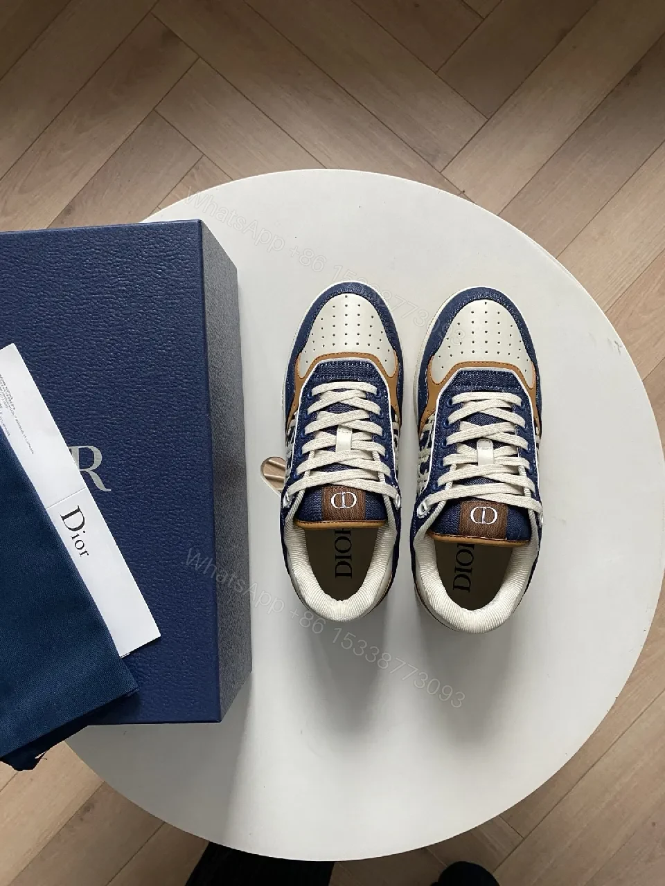 View 5 of Denim-Texture Sneaker with Signature Panel Detailing High-Top Style