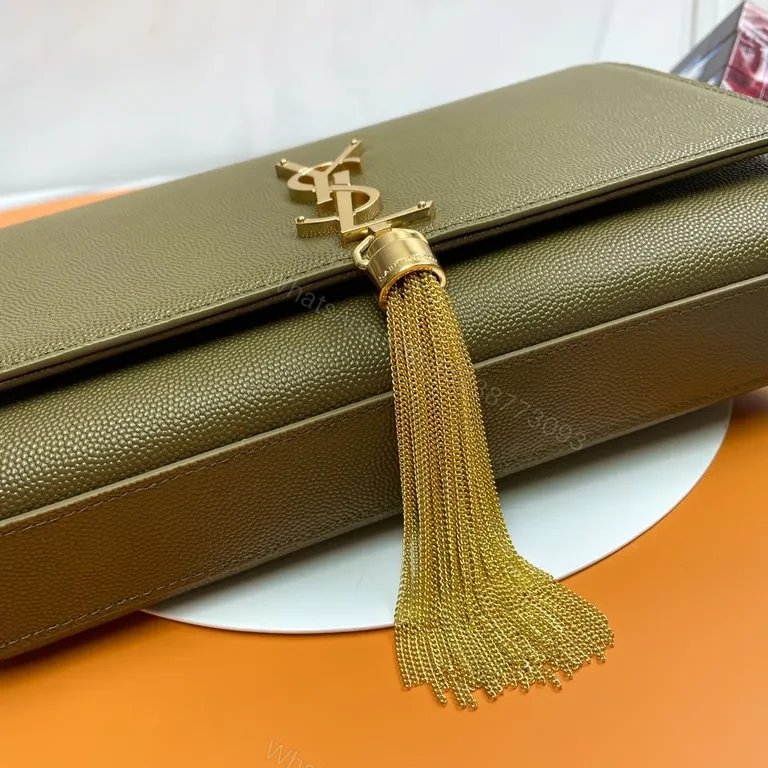 View 8 of Olive Green YSL-Inspired Leather Shoulder Bag: Structured Luxe