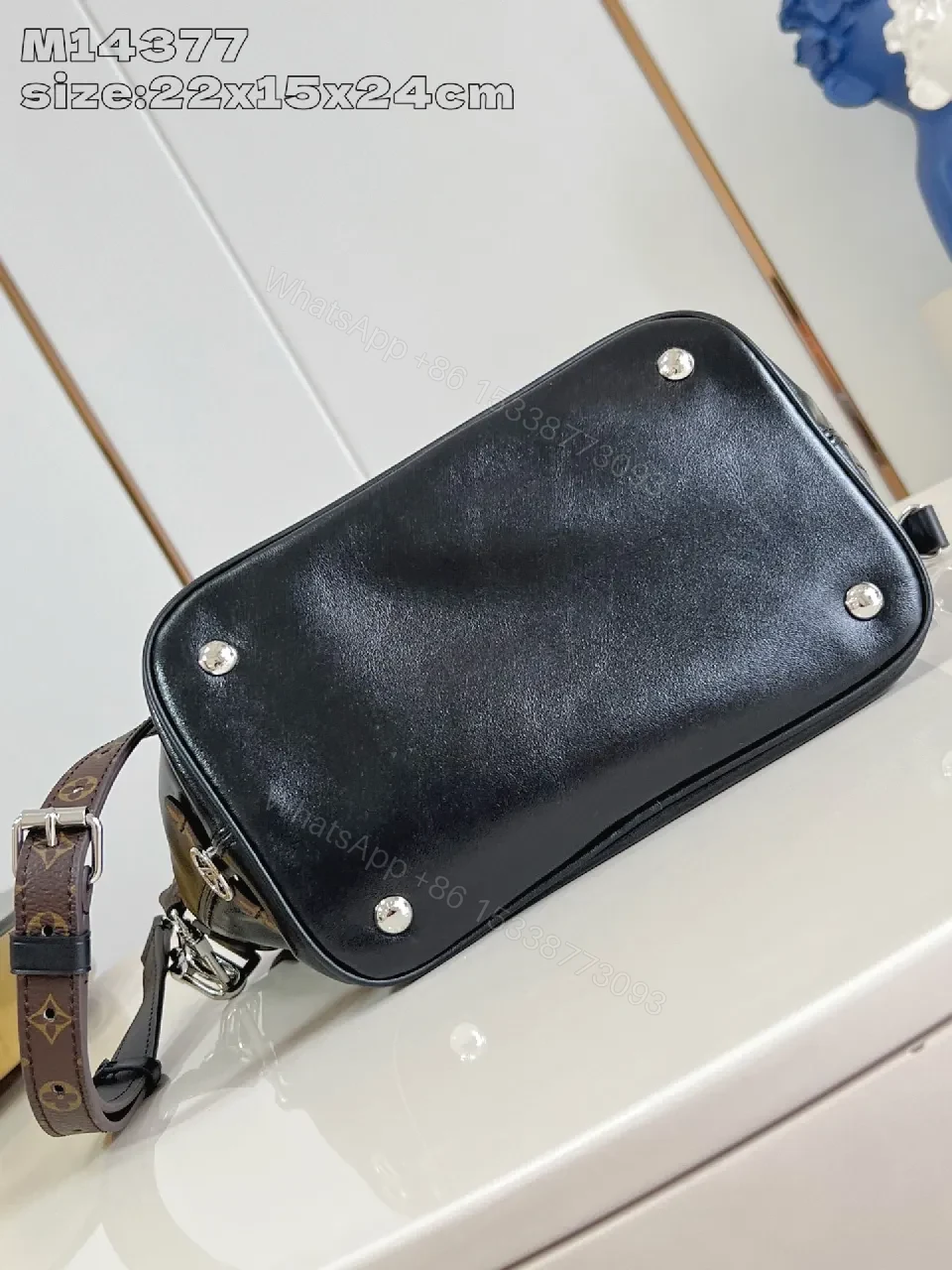 View 5 of Chic Black Leather Messenger Bag with Signature Hardware
