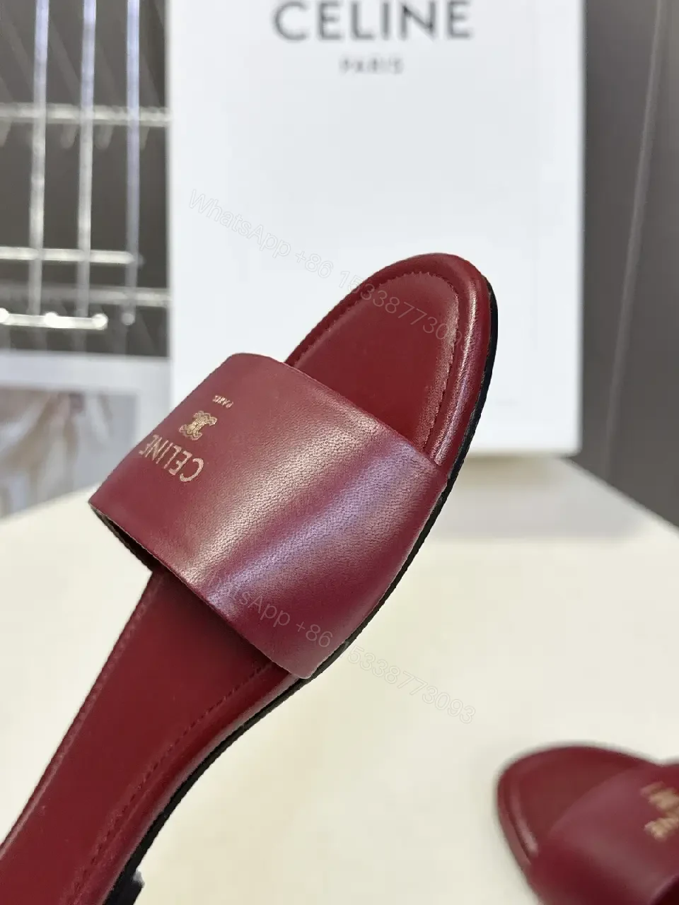 View 9 of Chic Burgundy Leather Minimalist Slides with Ergonomic Comfort