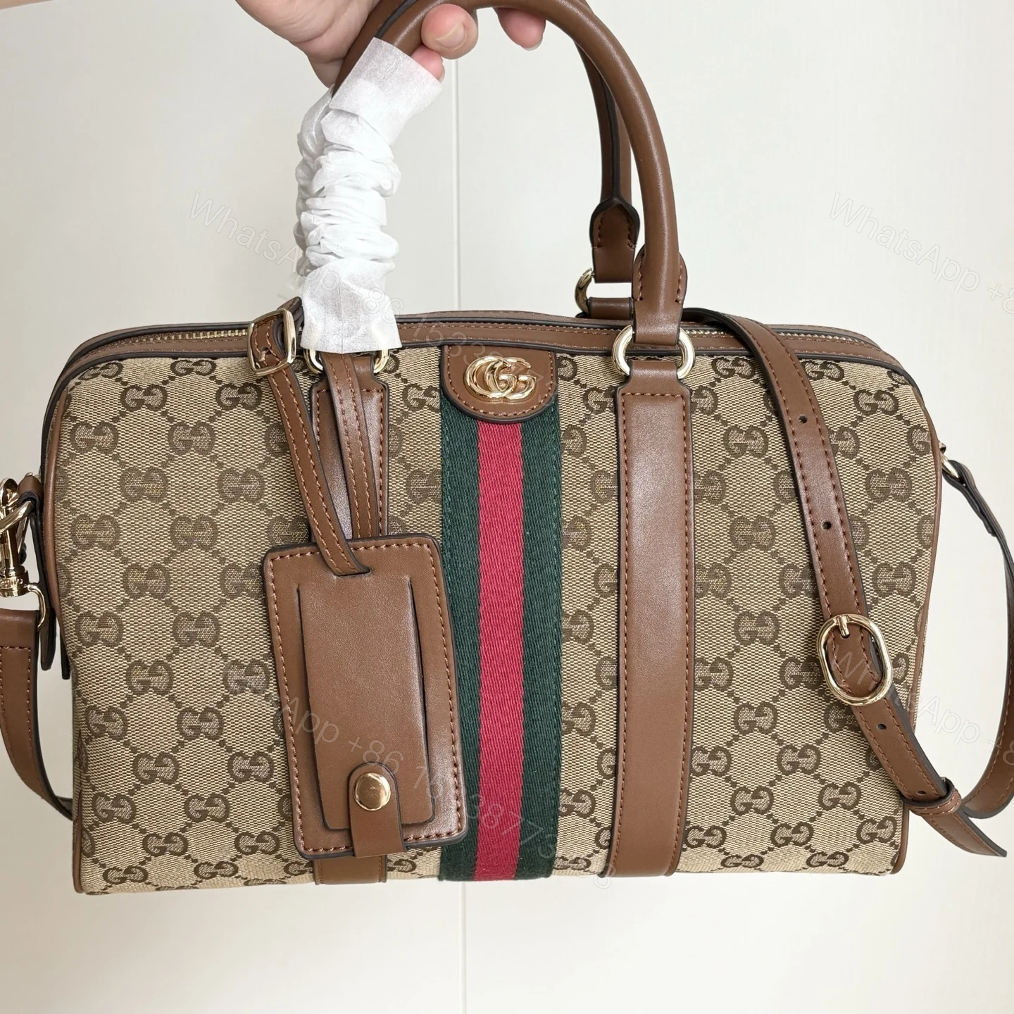 View 4 of Gucci Ophidia Medium Boston Bag Beige And Brown GG Canvas 30Cm