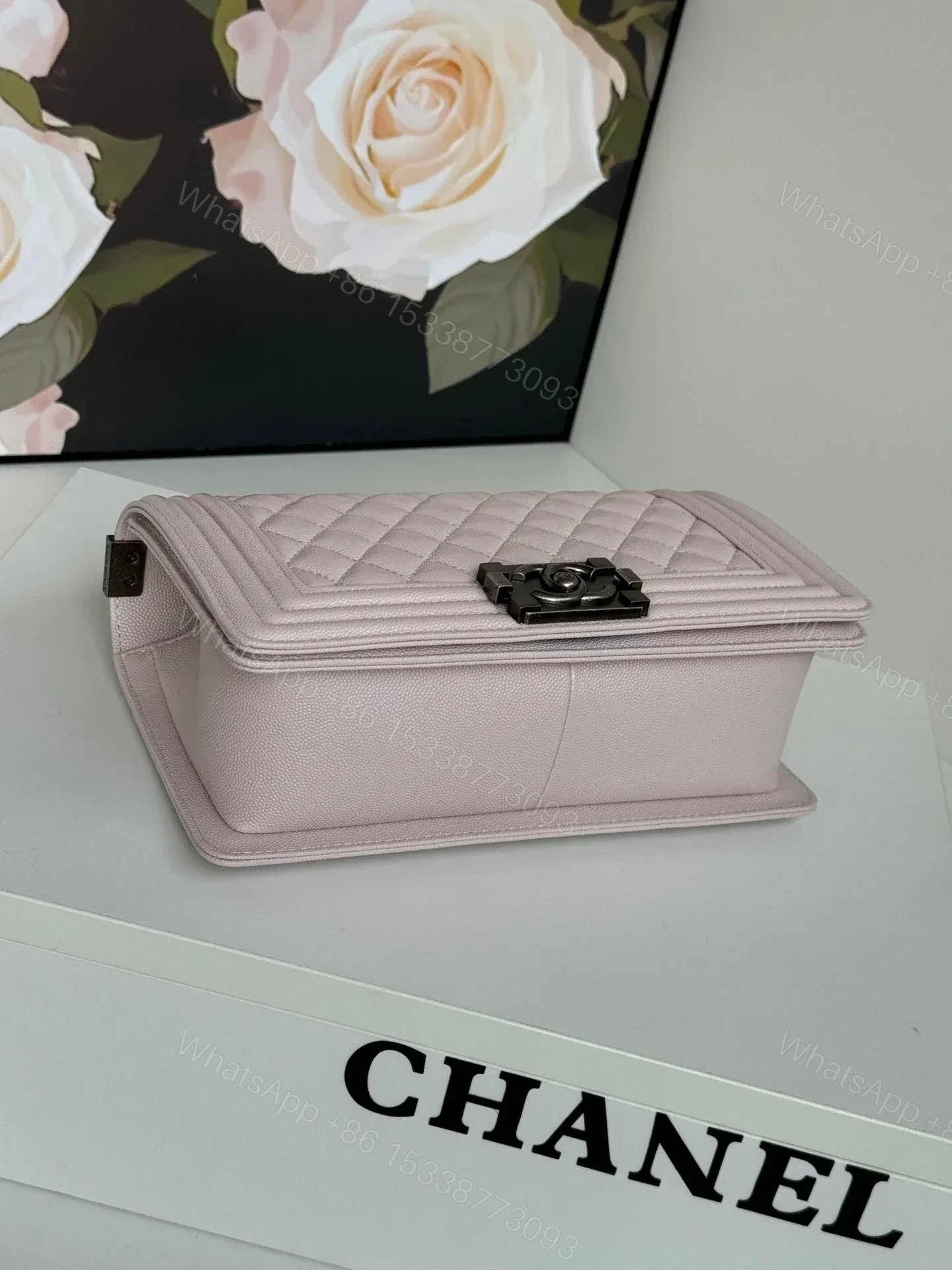 View 7 of CHANEL BOY BAG MEDIUM 25 IN PINK CALFSKIN
