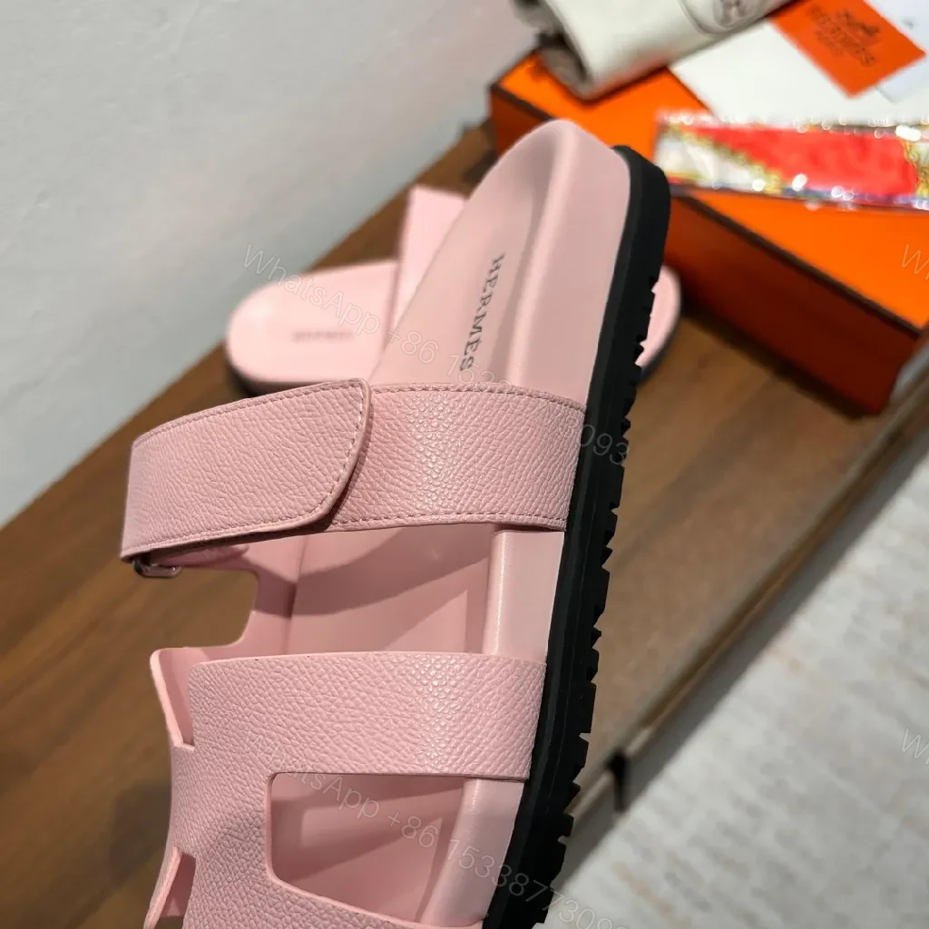View 7 of Pink Leather Slides with Signature Hardware Luxury Comfort