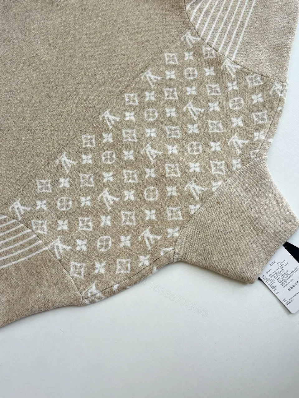 View 10 of Taupe Knit Pullover with LV Monogram, Half-Zip, Luxe Casual Style