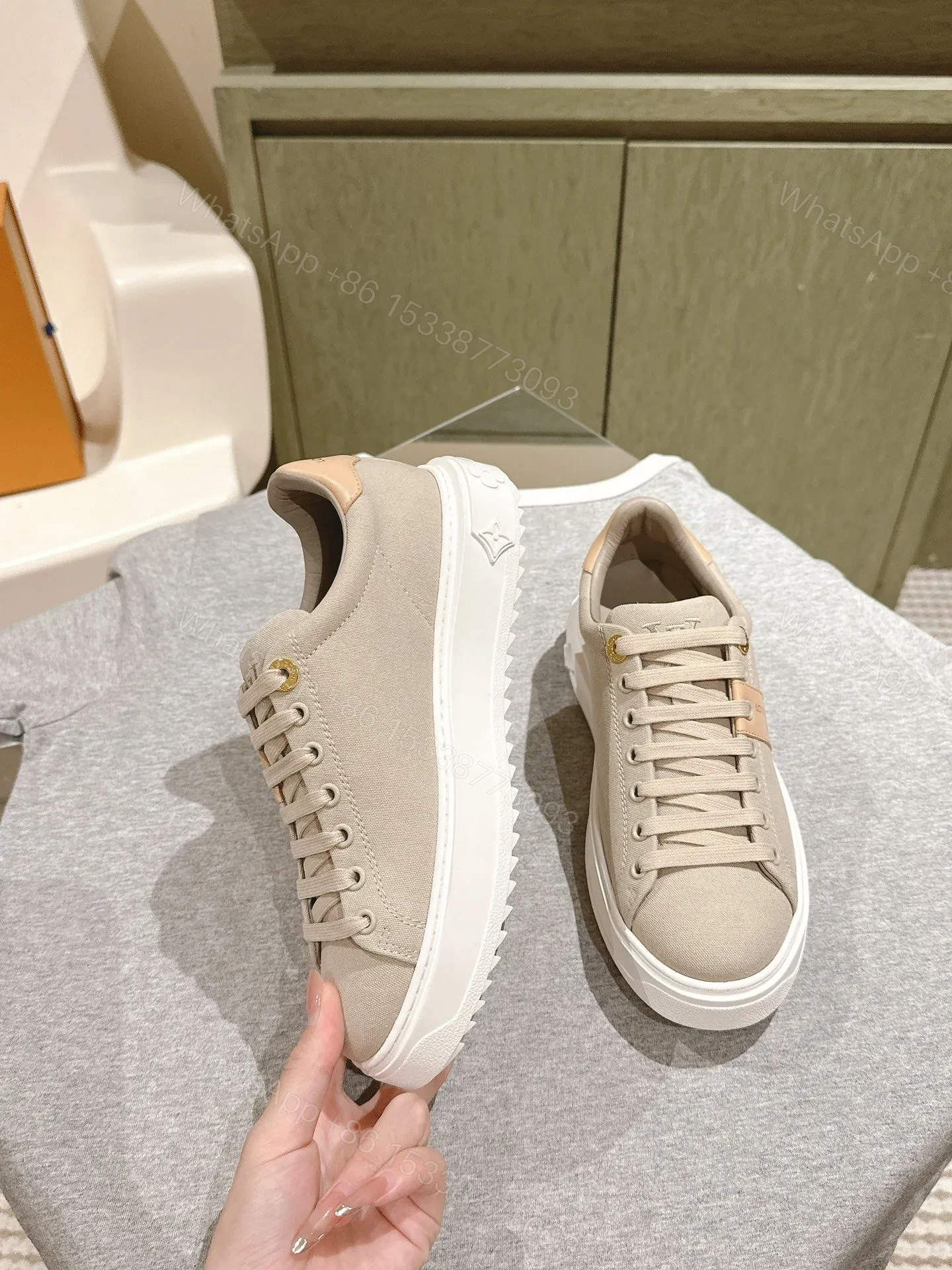 View 4 of LV Women Beige Canvas Sneakers