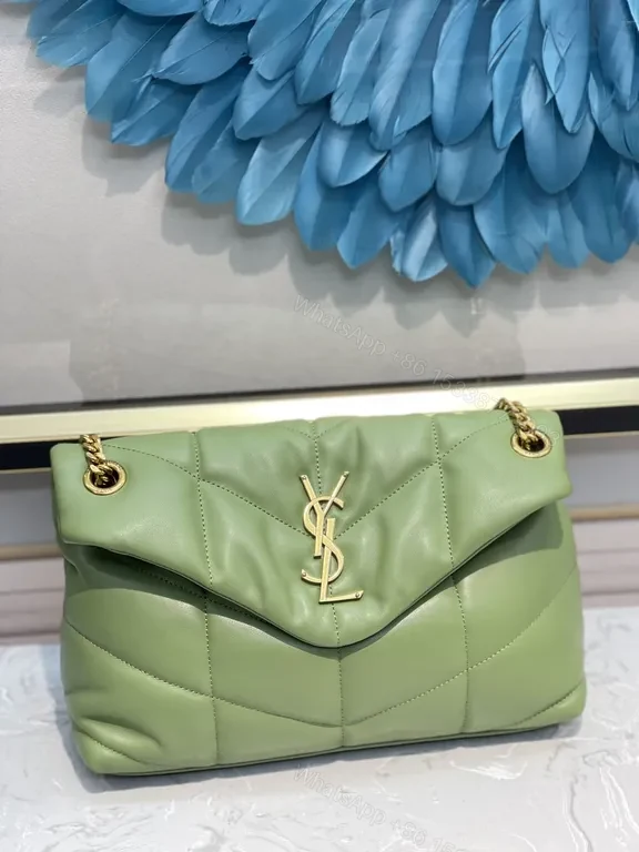 Sage Leather YSL-Style Weekend Bag with Gold Monogram — view 1