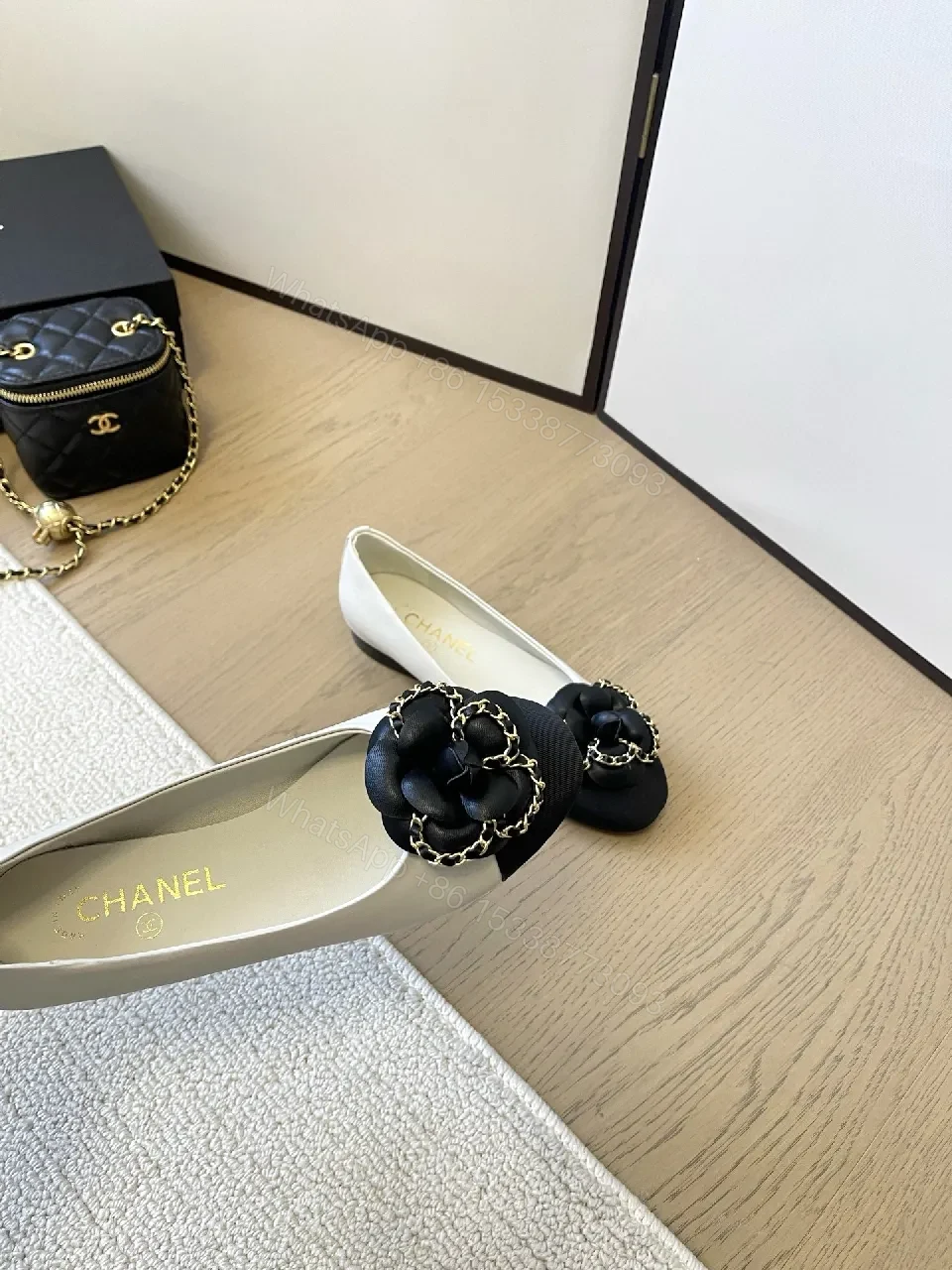 View 3 of Two-Tone Pointed-Toe Pumps with Chain Embellishment