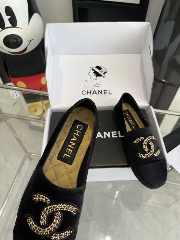 View 6 of Chanel-Inspired Black Velvet Espadrilles with Chain Detail