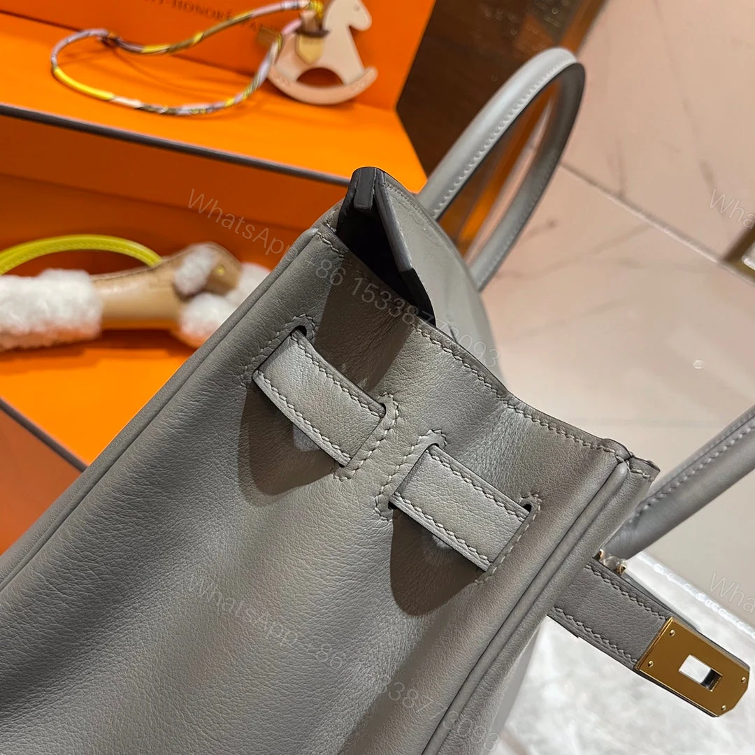 View 7 of HERMES BIRKIN 30CM GREY SWIFT LEATHER GOLD HARDWARE