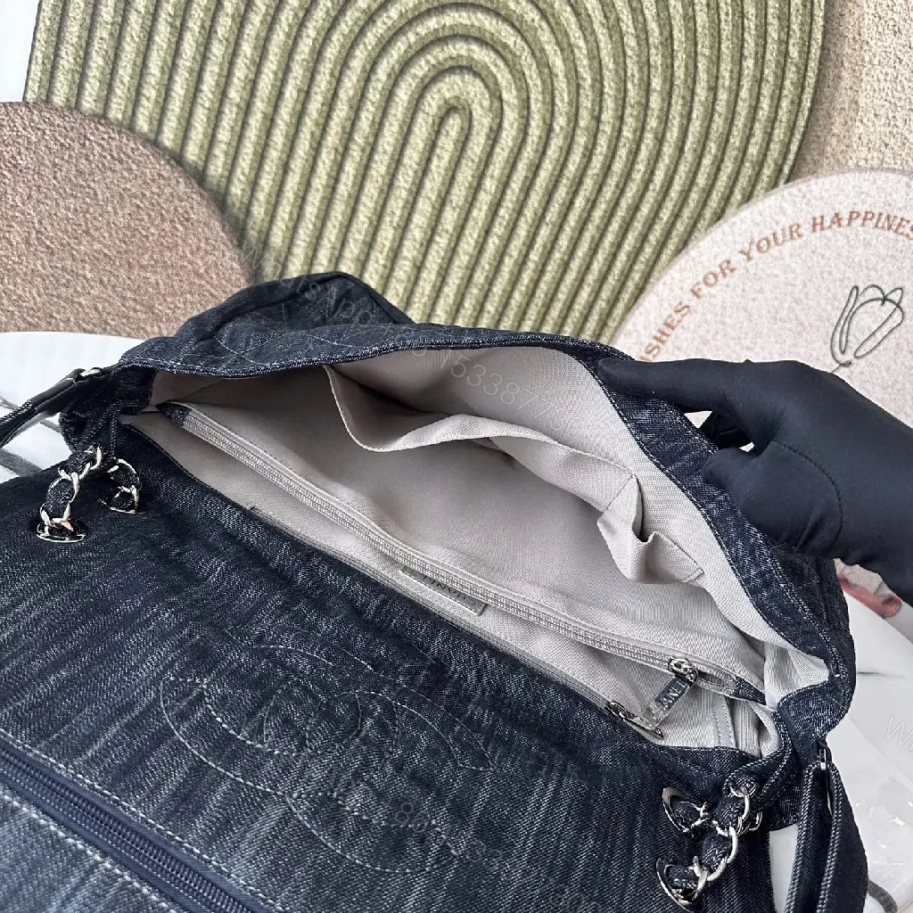 View 7 of Denim-Texture Flap Crossbody: Modern Chic Statement Bag