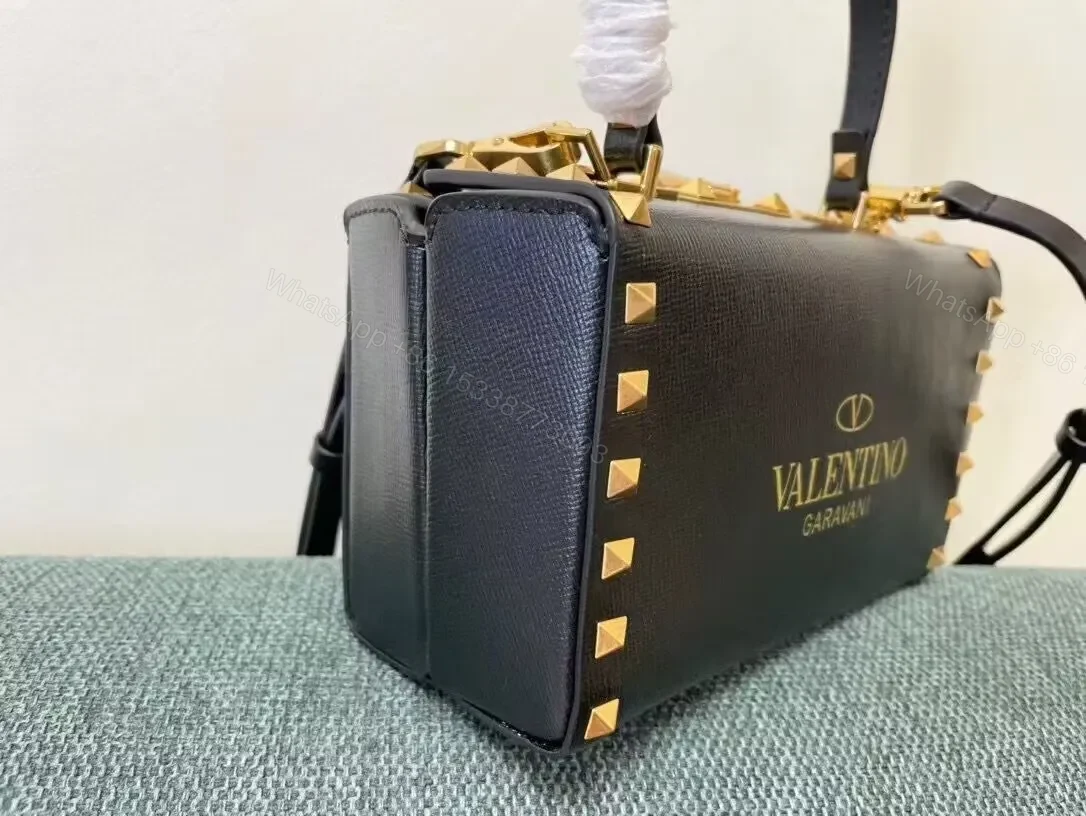 View 5 of Black Leather Rockstud Mini Bag: Structured Luxury Bag