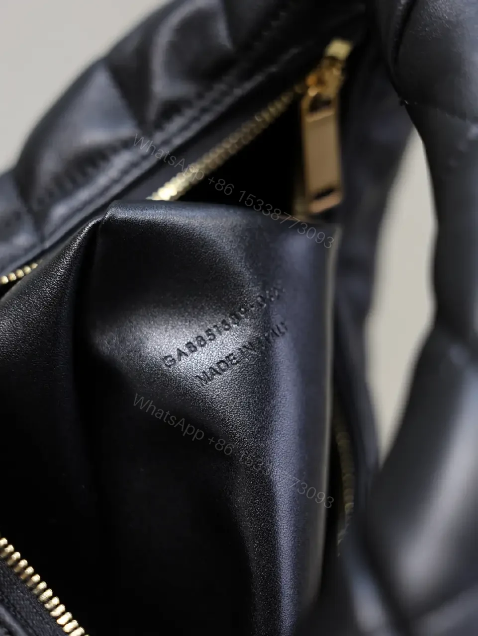 View 8 of Quilted Black Faux-Leather Bag with Gold Hardware