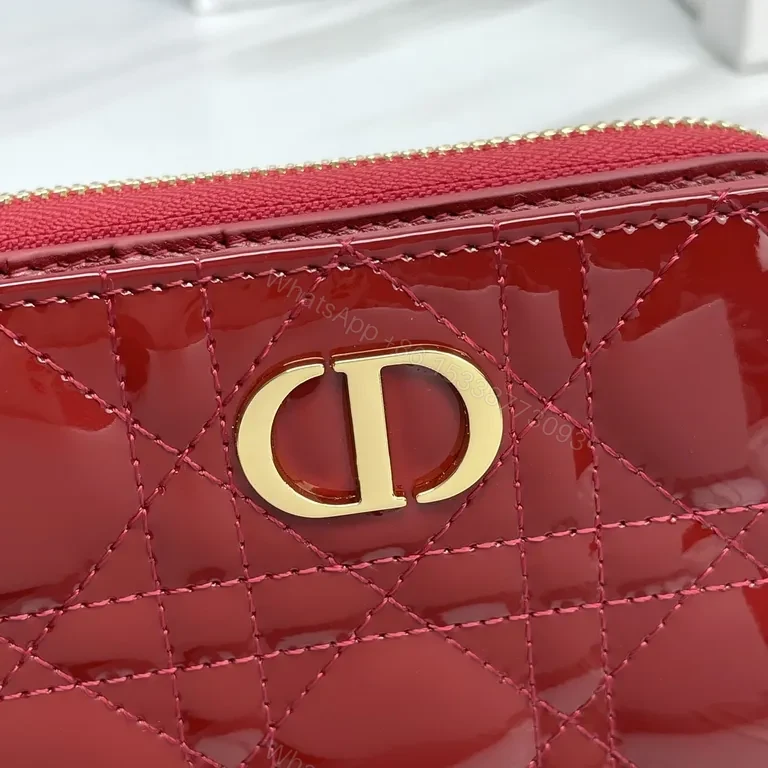 View 5 of Red Patent Quilted Wallet with Gold Emblem - Compact Glamour Wallet