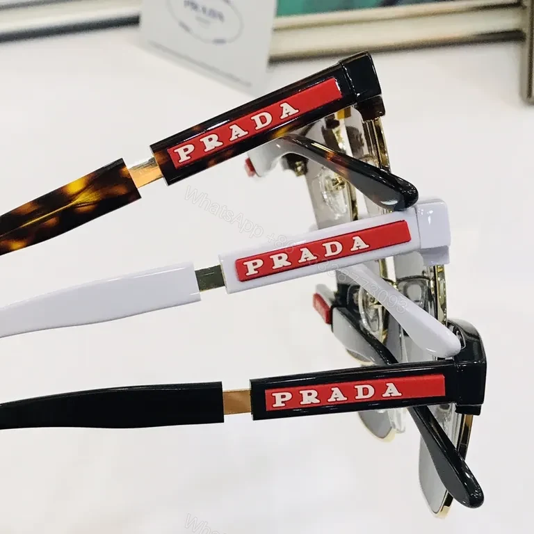 View 3 of White Prada Sunglasses: Gold Trim, UV400 Lenses, Luxury Acetate Frame