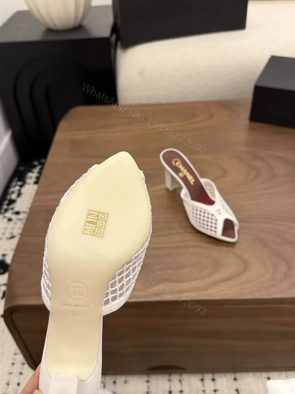 View 8 of White Mesh Clog-heel Slingbacks Key Feature: Chanel Brand Product Type: MULES
