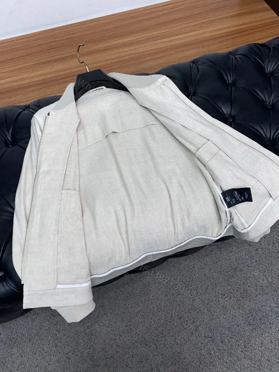View 5 of Light Beige/Ash Bomber Jacket: Smooth Matte, Minimal Details