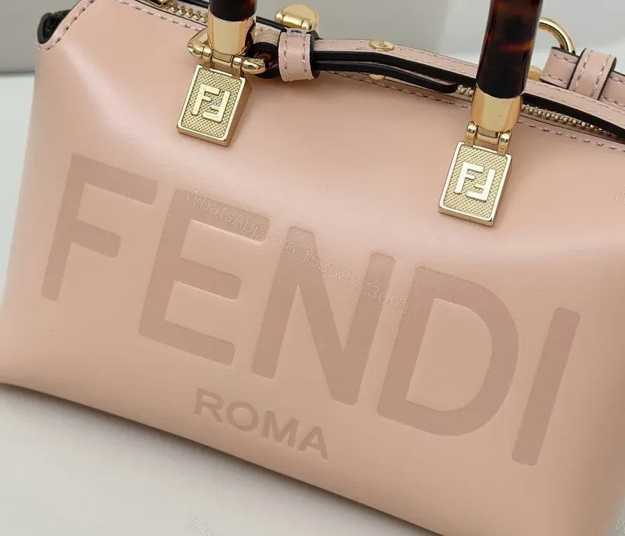 View 5 of Soft Pink Leather Satchel: Tortoiseshell Handles, FENDI-inspired Luxe